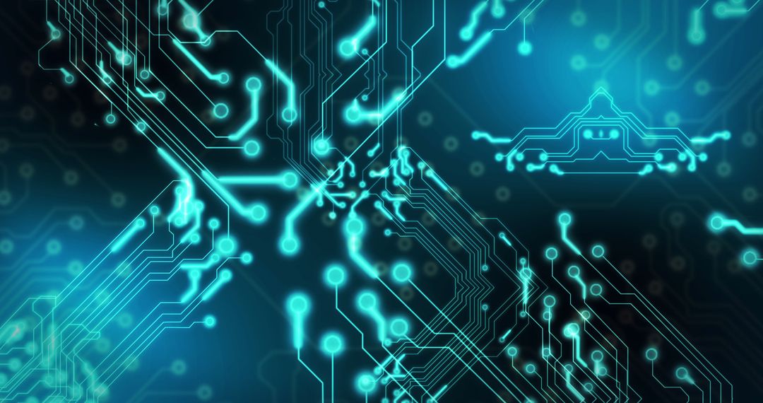 Futuristic Circuit Board with Digital Interface Elements