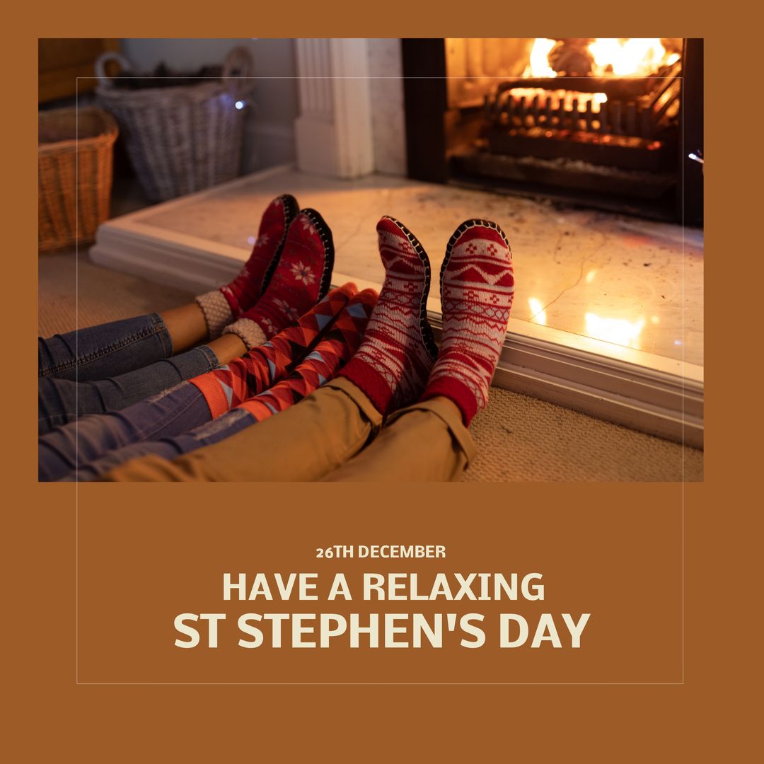 Cozy Family Relaxing on St. Stephen's Day by Fireplace - Download Free Stock Templates Pikwizard.com