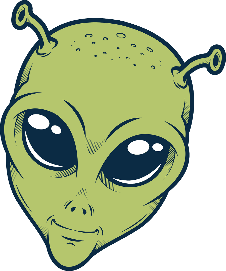 Floating 2D Alien Head on Transparent Background Vector Illustration