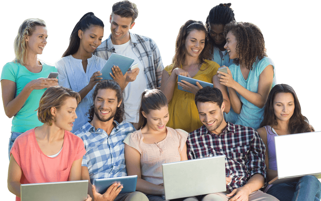 Diverse Colleagues Collaborating with Laptops Transparent Background