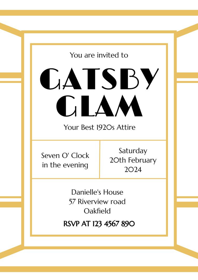 Gatsby Themed Party Invitation with Elegant Golden Geometric Design - Download Free Stock Templates Pikwizard.com