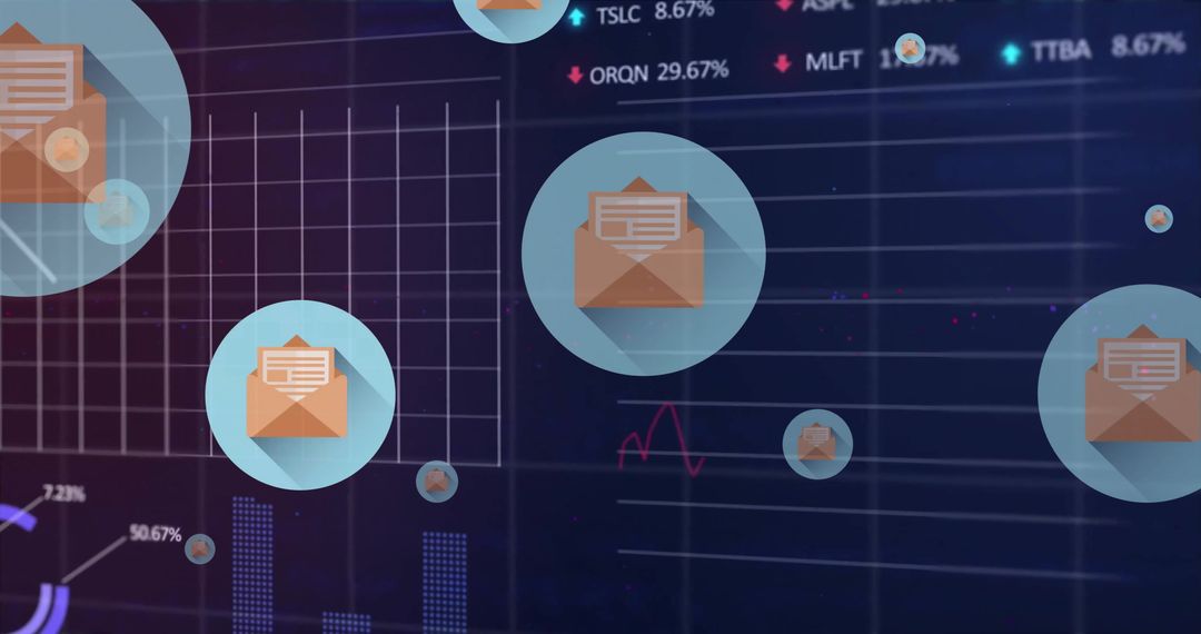 Digital Envelope Icon Floating Over Data Analytics Graphs