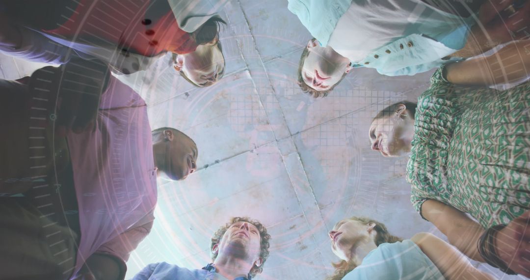 Diverse Team in Creative Collaboration with Futuristic Hologram