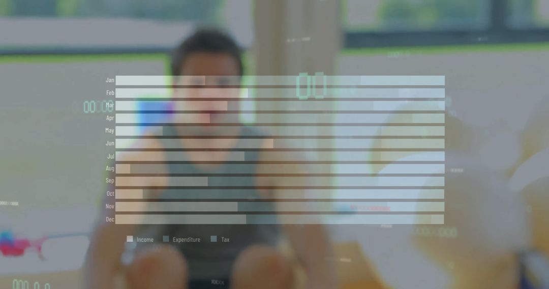 Dynamic Digital Interface Overlay on Man Exercising at Gym