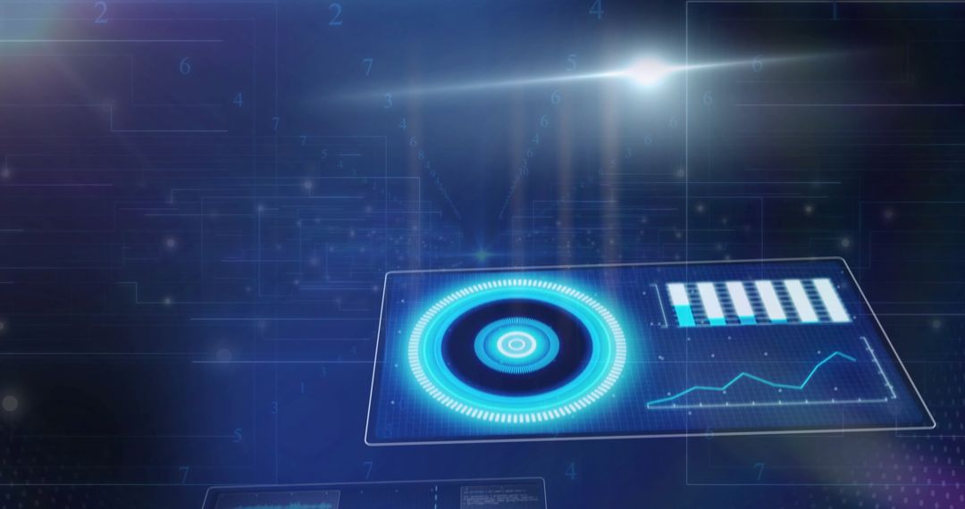 Futuristic Holographic Interface with Digital Analytics Display