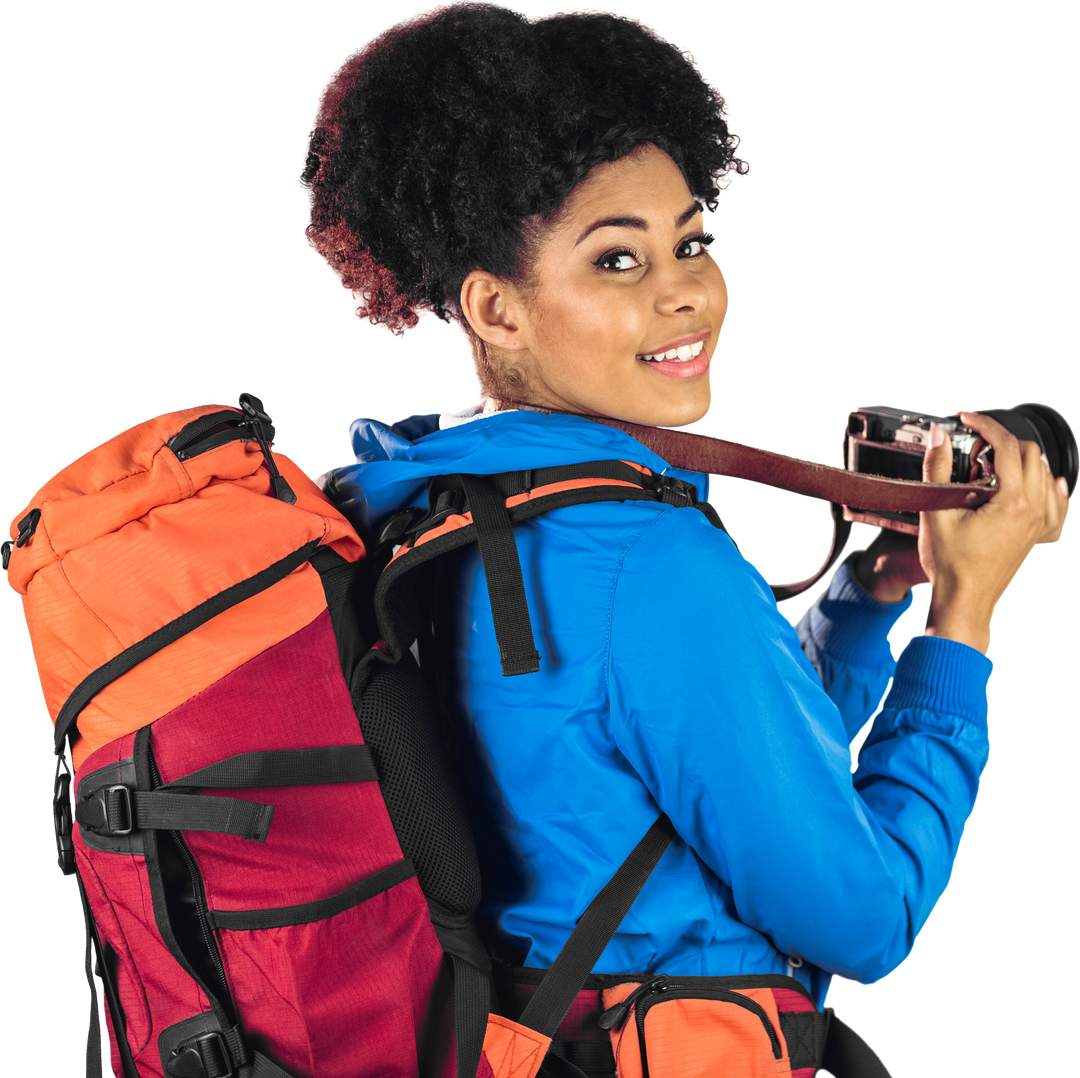 Young Black Woman Backpacking with Camera Transparent Background - Download Free Stock Images Pikwizard.com