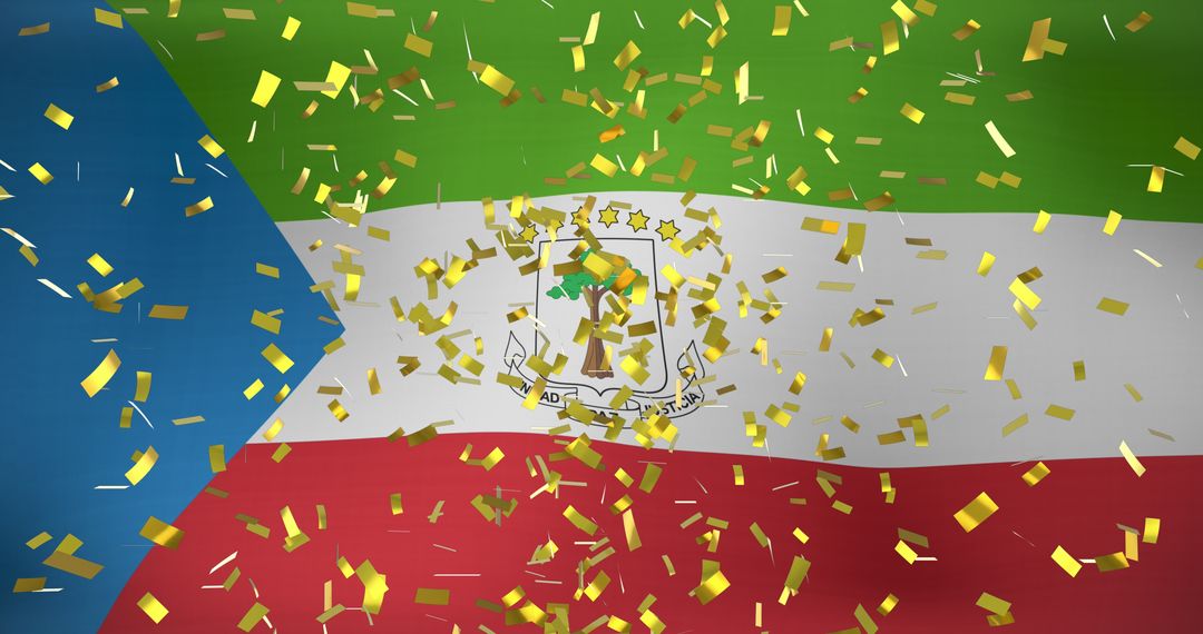 Equatorial Guinea Flag with Gold Confetti Celebration - Free Images, Stock Photos and Pictures on Pikwizard.com