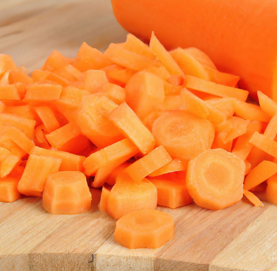 Close up of multiple chopped carrot pieces on chopping board - Free Images, Stock Photos and Pictures on Pikwizard.com