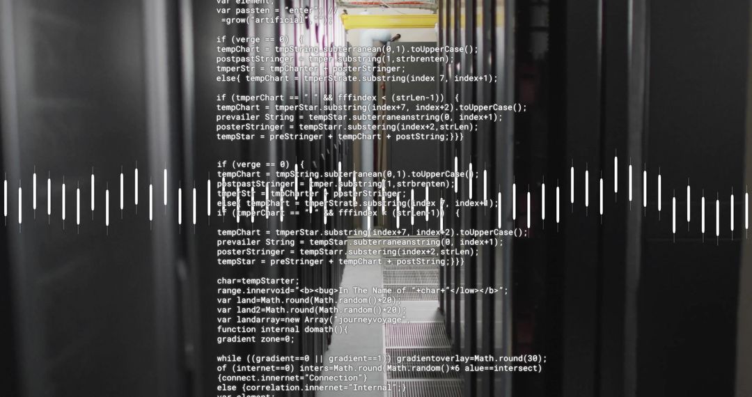 Digital Data Stream Flowing Through Modern Server Room