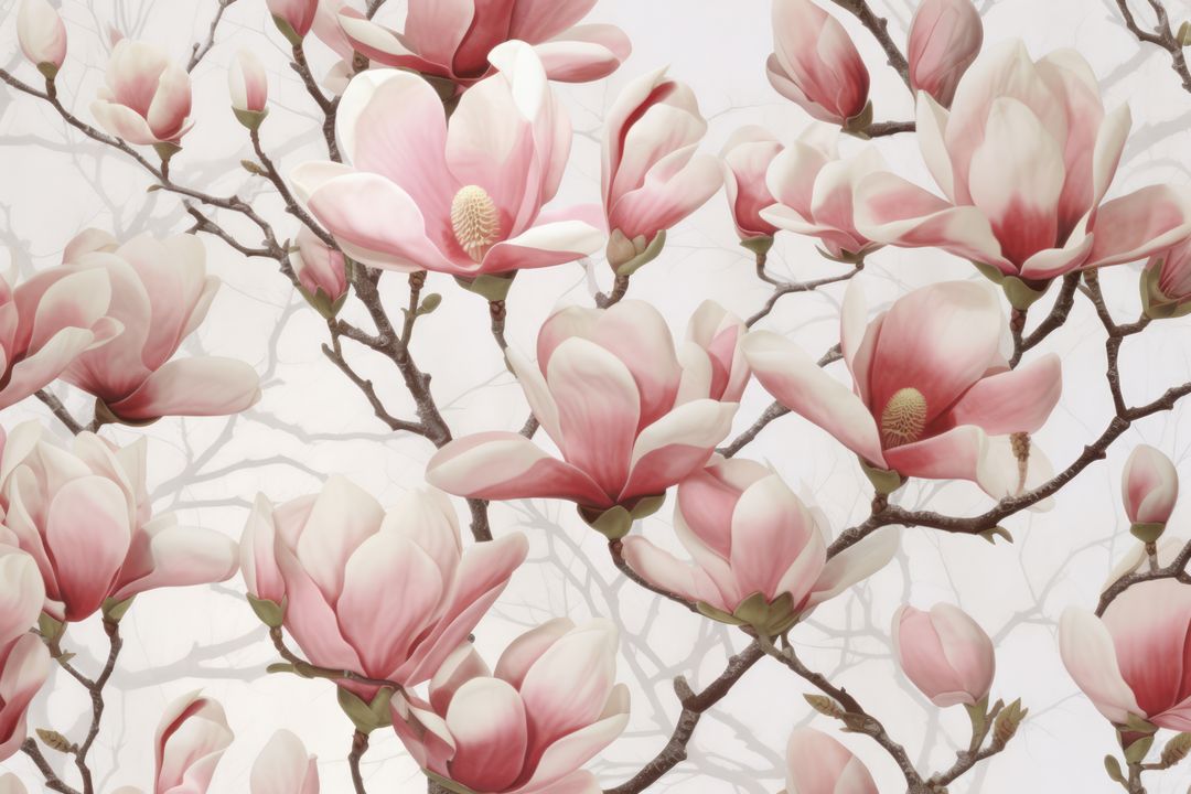 Pink magnolia flowers on white background, created using generative ai technology - Free Images, Stock Photos and Pictures on Pikwizard.com