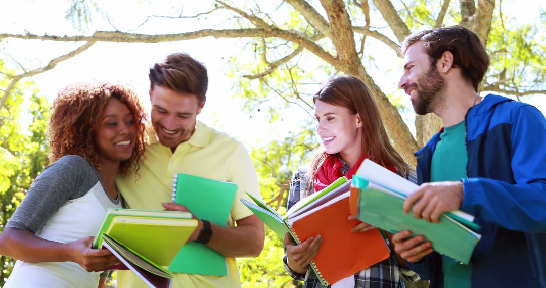 Diverse group of students studying together outdoors - Free Images, Stock Photos and Pictures on Pikwizard.com