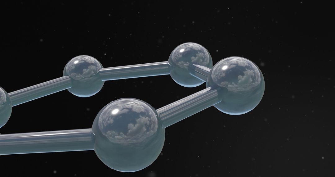 3D Molecular Structure on Dark Background Reflecting Sky