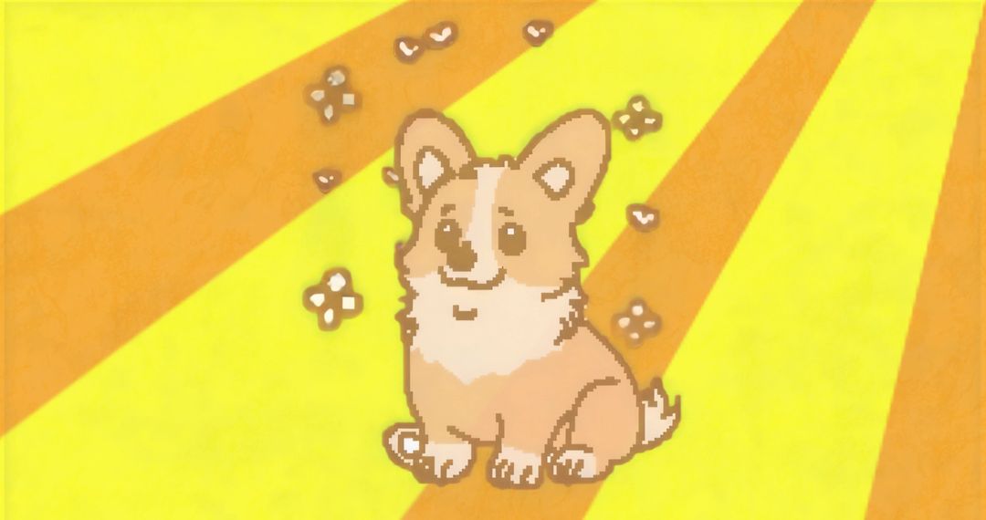 Whimsical Pixel Art Dog with Vibrant Rays