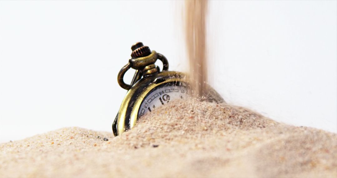 Antique Pocket Watch Burying in Sand Symbolizing Passage of Time - Free Images, Stock Photos and Pictures on Pikwizard.com