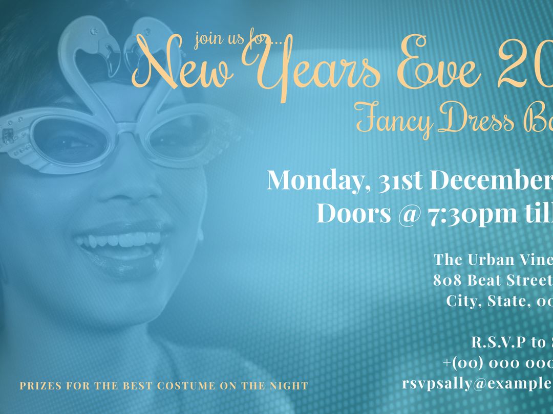 Festive invite template for New Year's Eve and masquerade events. - Download Free Stock Templates Pikwizard.com