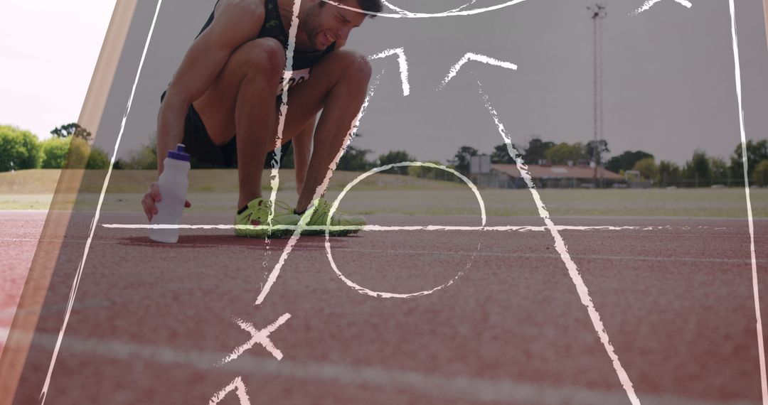 Athlete Strategizing with Game Plan Overlay