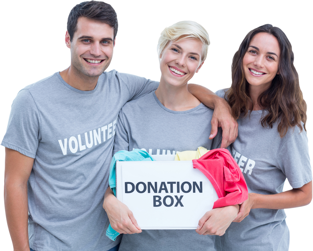 Smiling Volunteers Holding Donation Box on Transparent Background - Download Free Stock Images Pikwizard.com