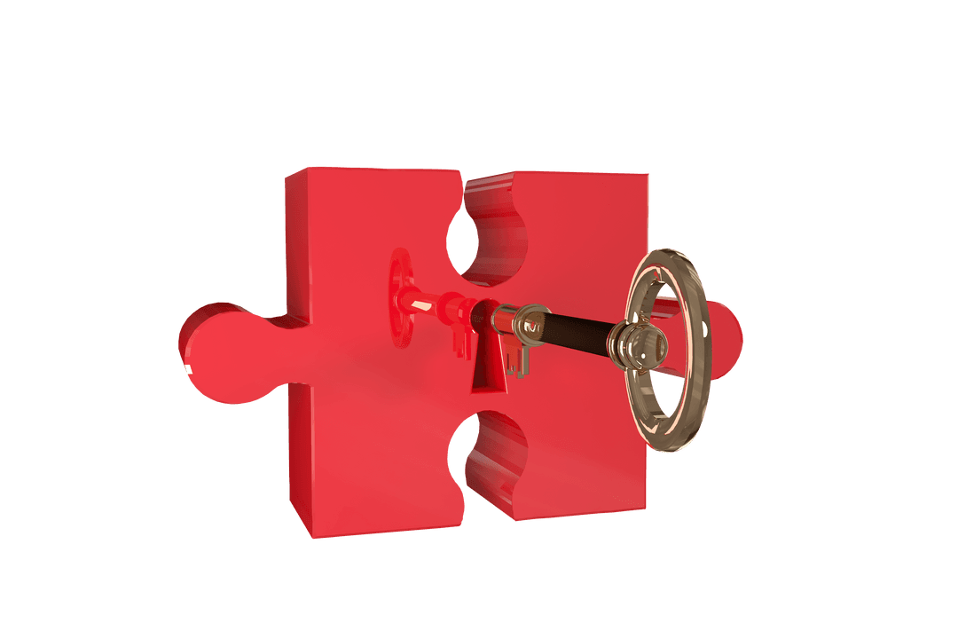 Red Puzzle Piece with Key on Transparent Background