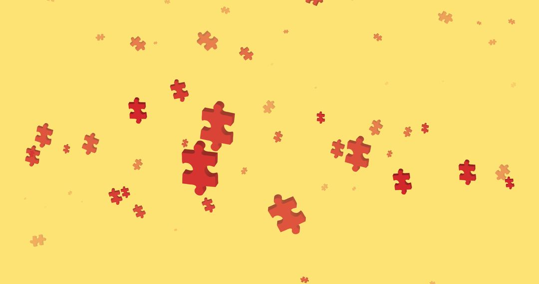 Floating Red Puzzle Pieces on Yellow Background