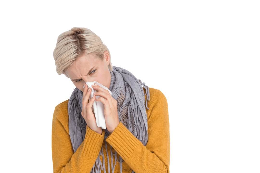 Transparent Woman Blowing Nose Feeling Unwell