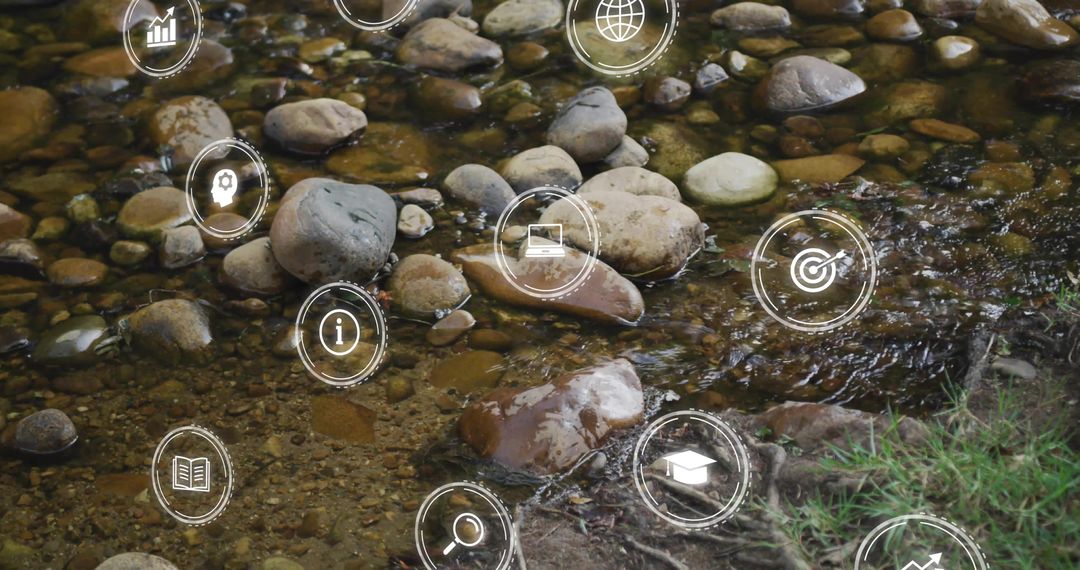 Shallow Creek with Tech Icon Overlay Displays Nature and Innovation