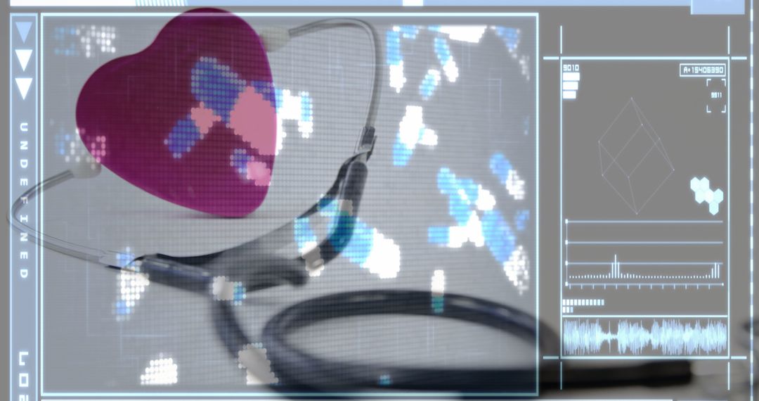 Digital Health Analysis with Heart and Stethoscope Symbol
