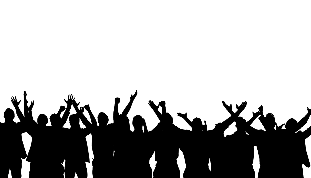 Silhouetted People Raising Hands on Transparent Background