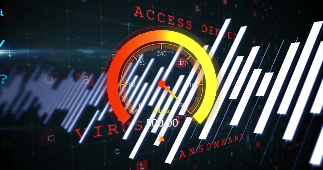 Cybersecurity Concept with Speedometer and Virus Warning Graphics