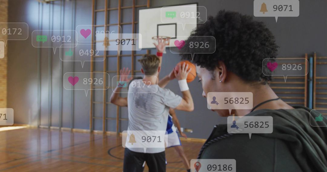 Basketball Coach Analyzing Players during Practice with Loading Notifications