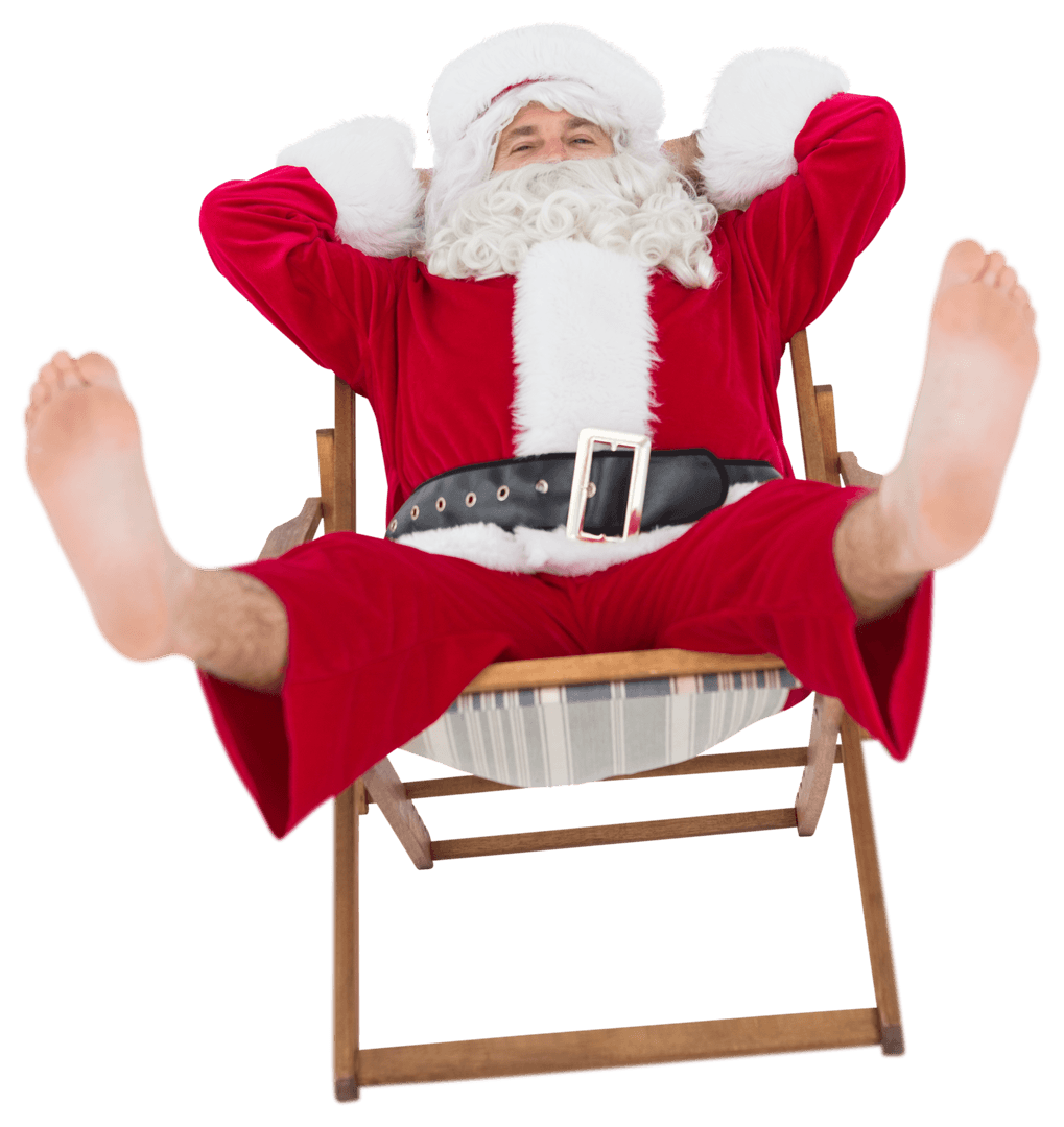 Relaxed Transparent Santa Lounging on Deckchair with Bare Feet