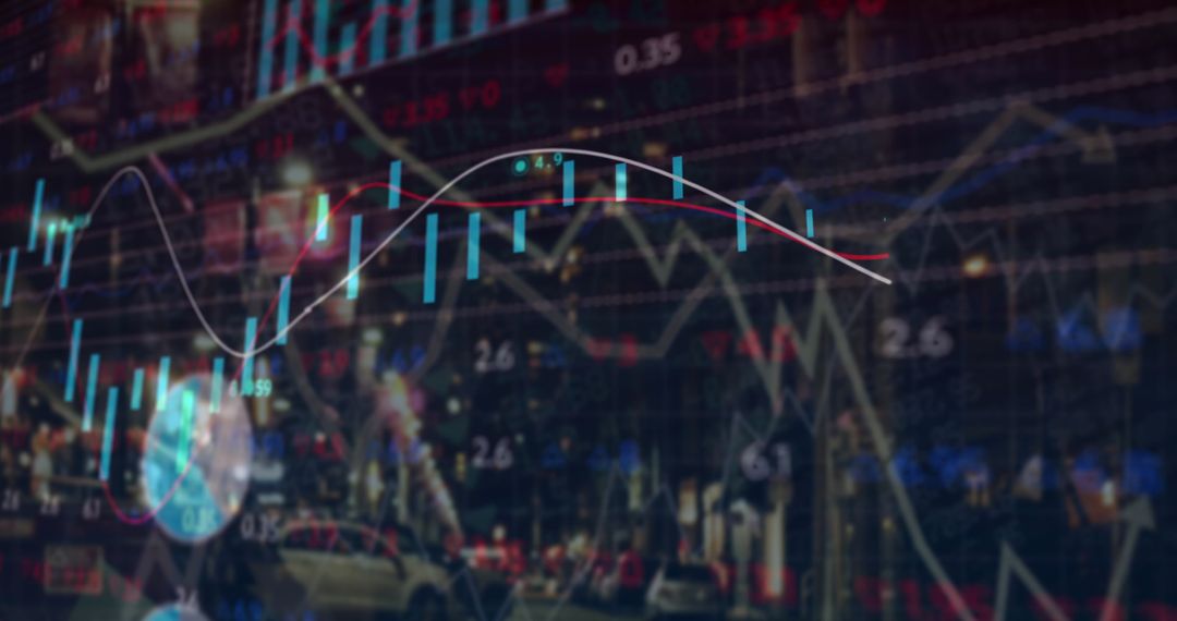 Abstract Financial Graphs Overlapping Urban Cityscape Background