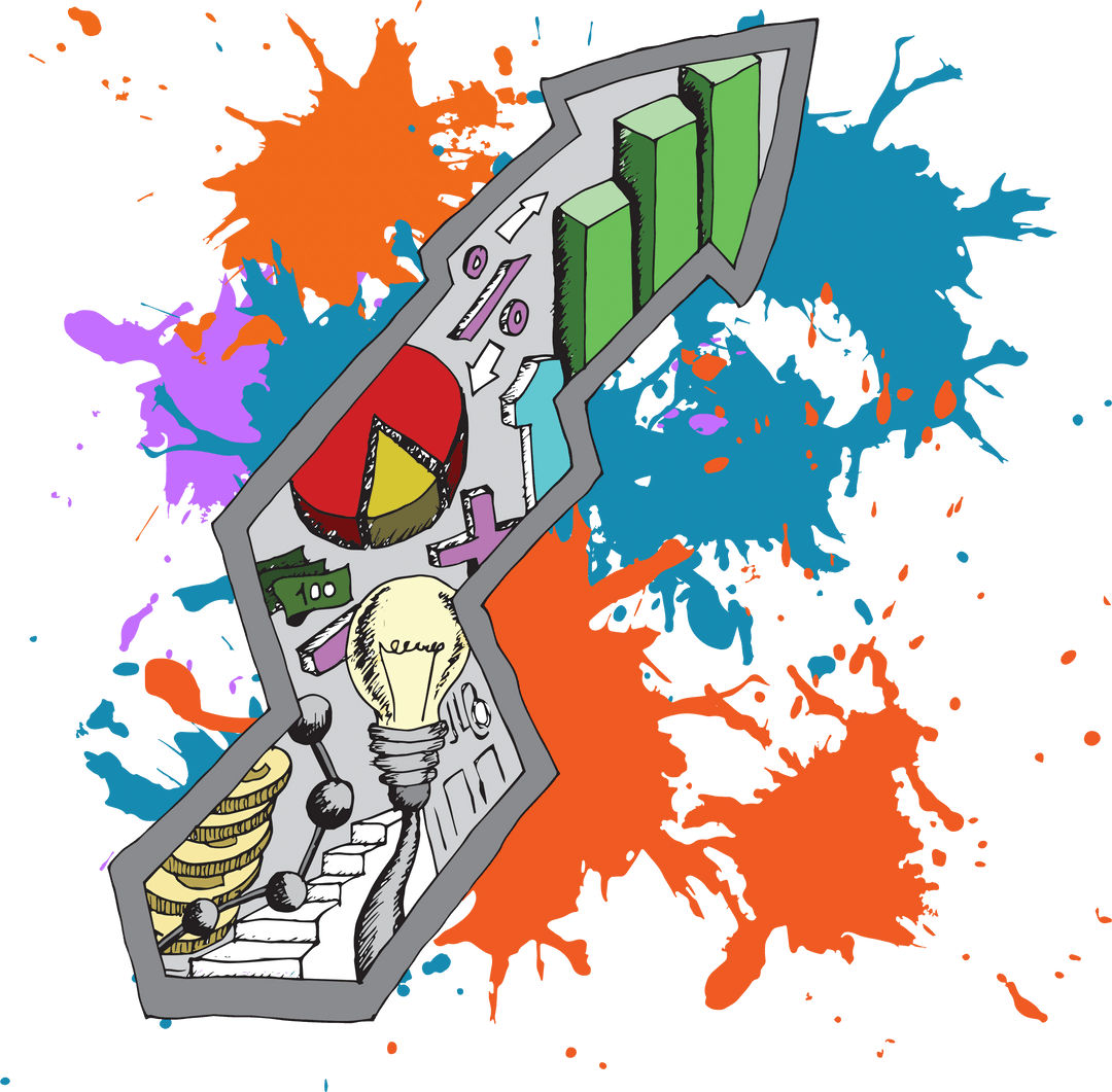 Transparent Arrow with Statistics Symbols on Colorful Blots