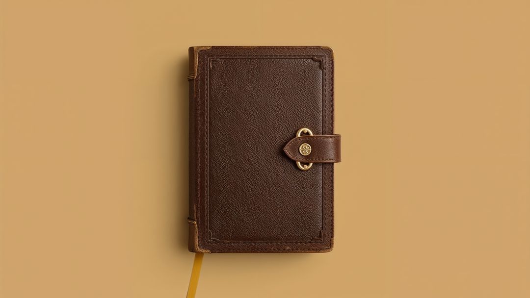 Vintage Leather-bound Notebook with Brass Strap on Minimalist Tabletop