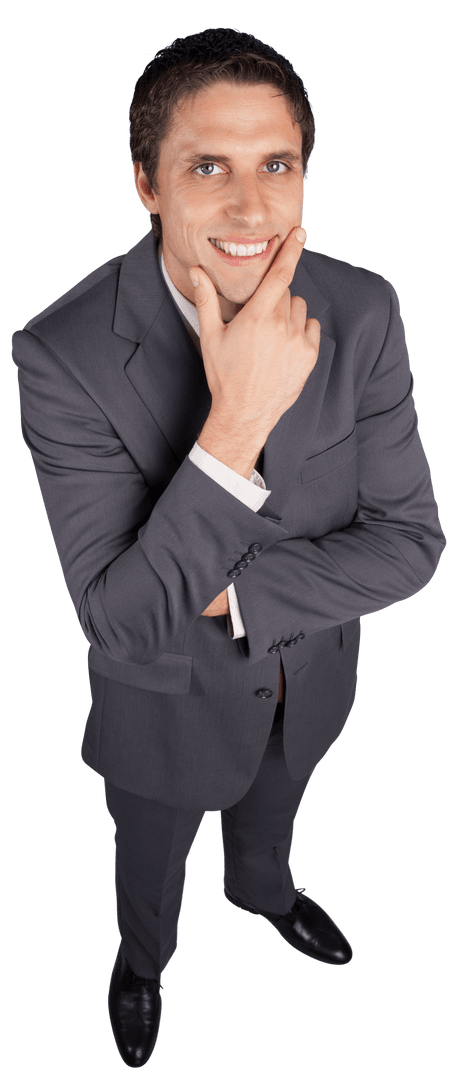 Confident Businessman in Gray Suit Posing Transparent Image