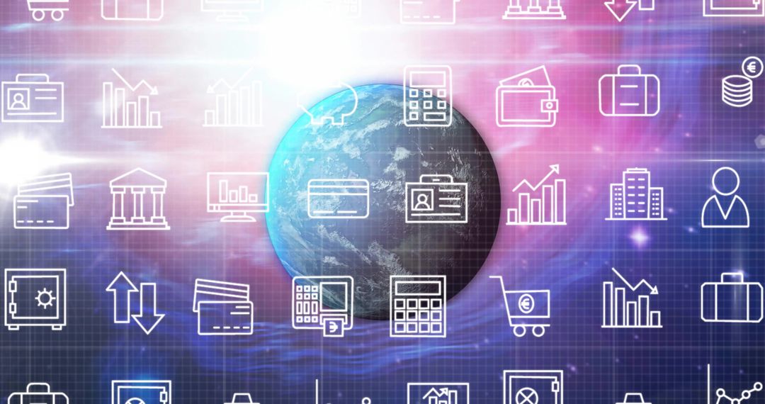 Global Business Network with Digital Data Icons