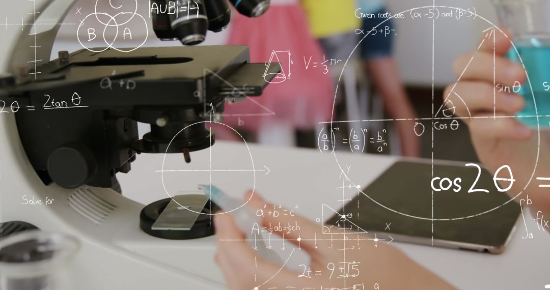 Student Exploring Microscope with Innovative Math Overlay