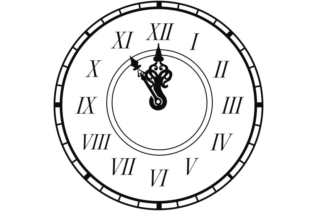 Black Clock Face Illustration on Transparent Background