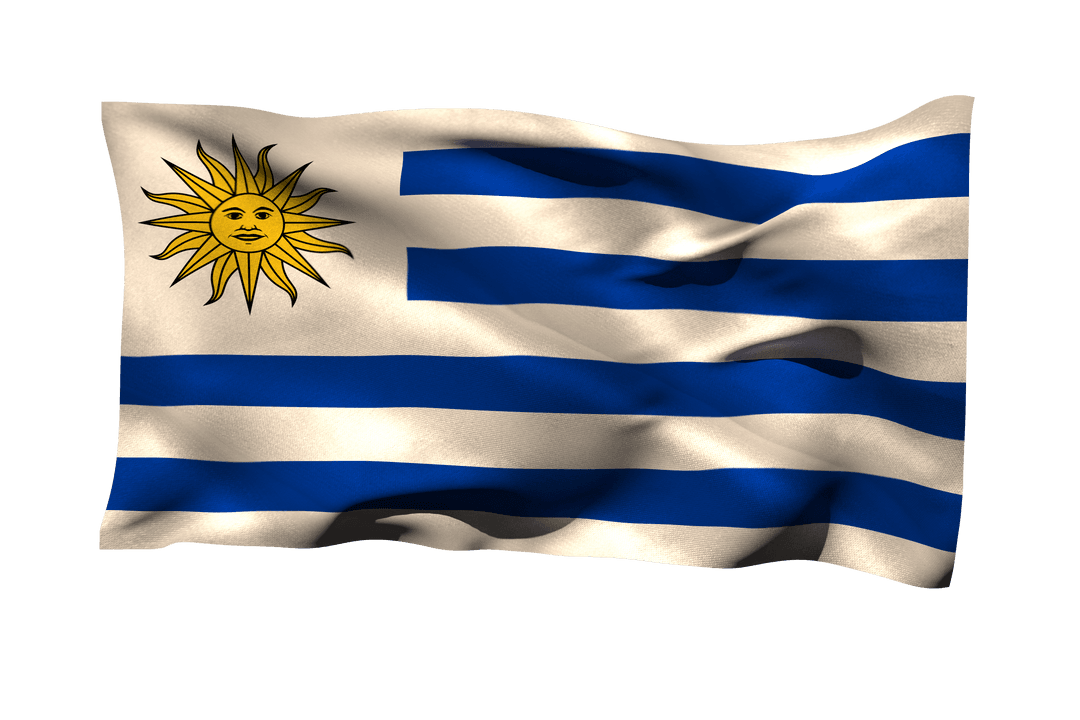 Uruguayan Flag Waving with Transparent Background