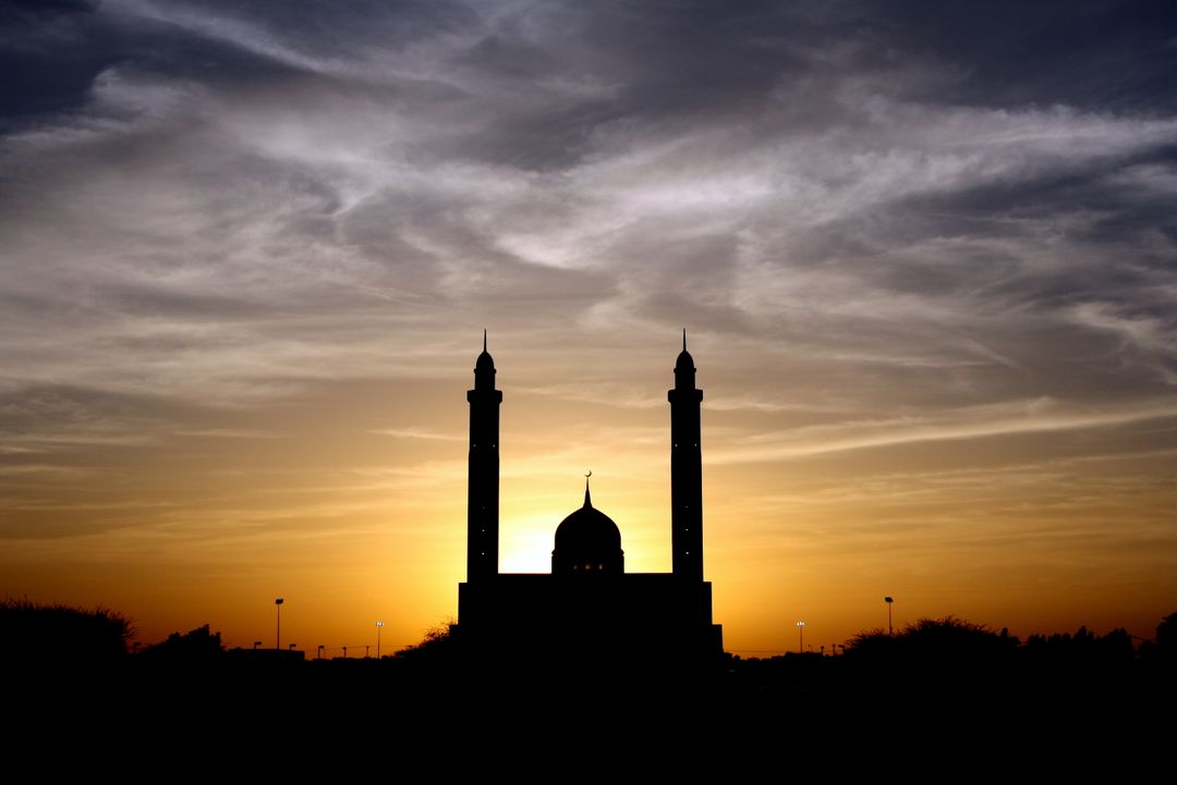 Silhouette of Mosque with Minarets at Sunset - Free Images, Stock Photos and Pictures on Pikwizard.com