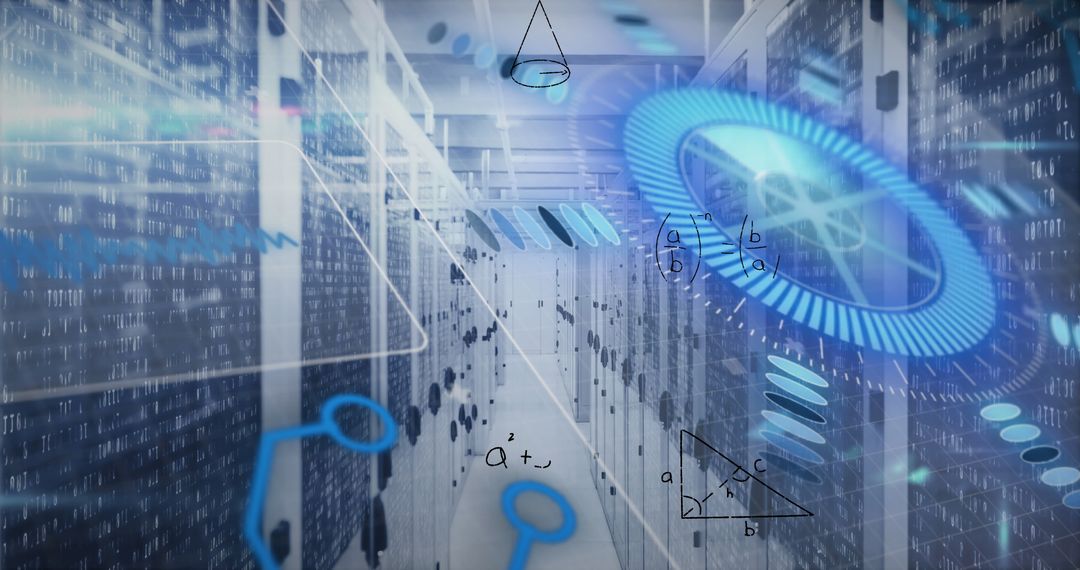 Futuristic Data Center with Technology Overlay