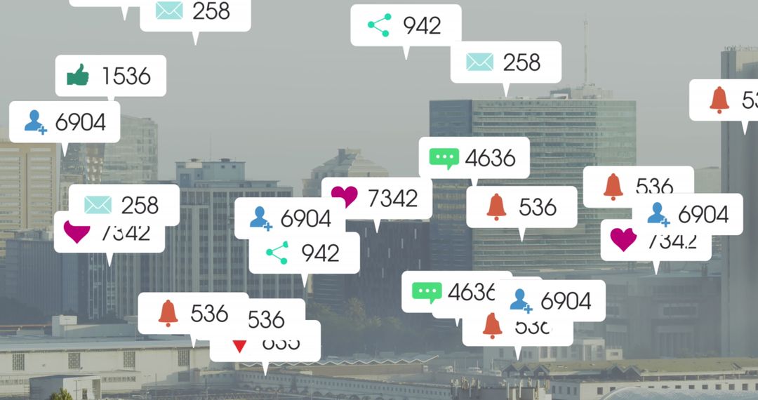 Social Media Icons Overlaying Cityscape