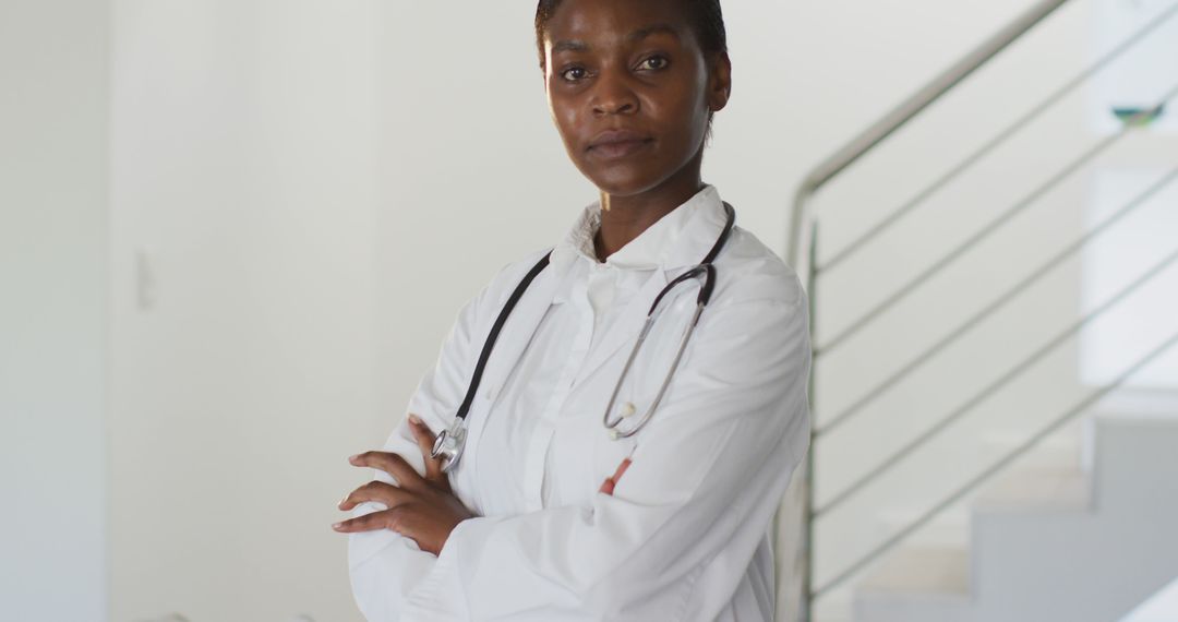 Confident African American Female Doctor with Stethoscope - Free Images, Stock Photos and Pictures on Pikwizard.com