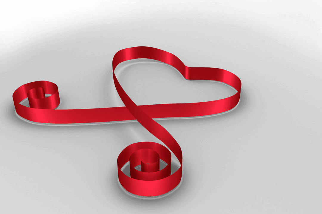 Heart-shaped Red Ribbon on Transparent Background