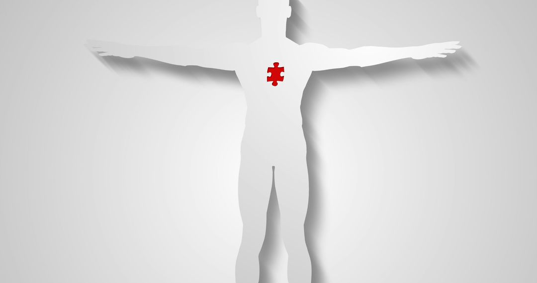 Silhouette with Red Puzzle Piece Symbolizing Missing Element