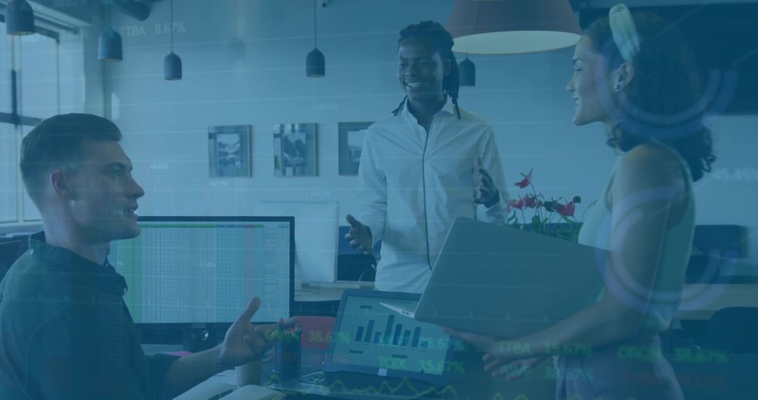 Diverse Team Engaging in Data Analysis in Modern Open-Plan Office