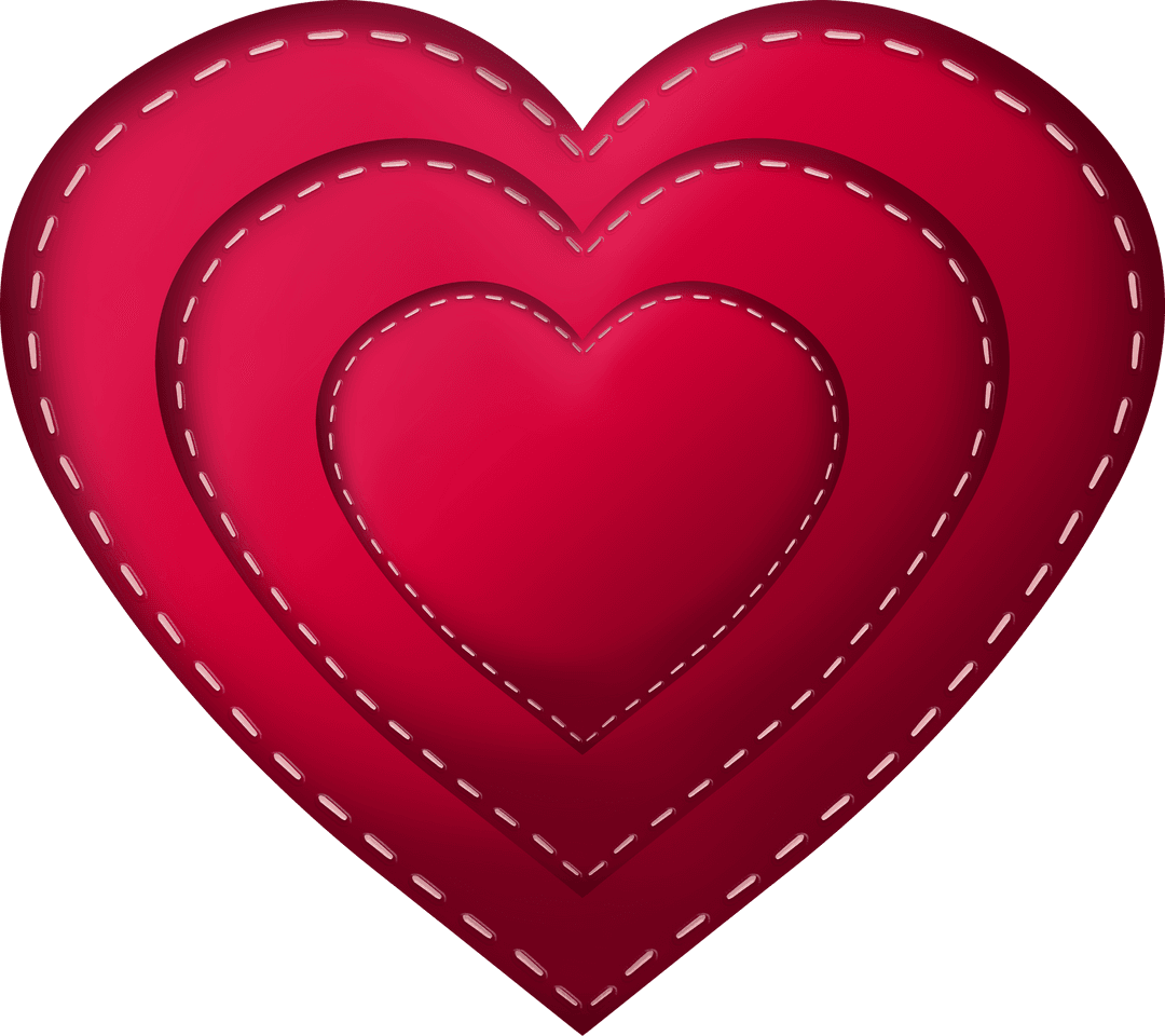 Layered Red Sewn Heart Illustration on Transparent Background