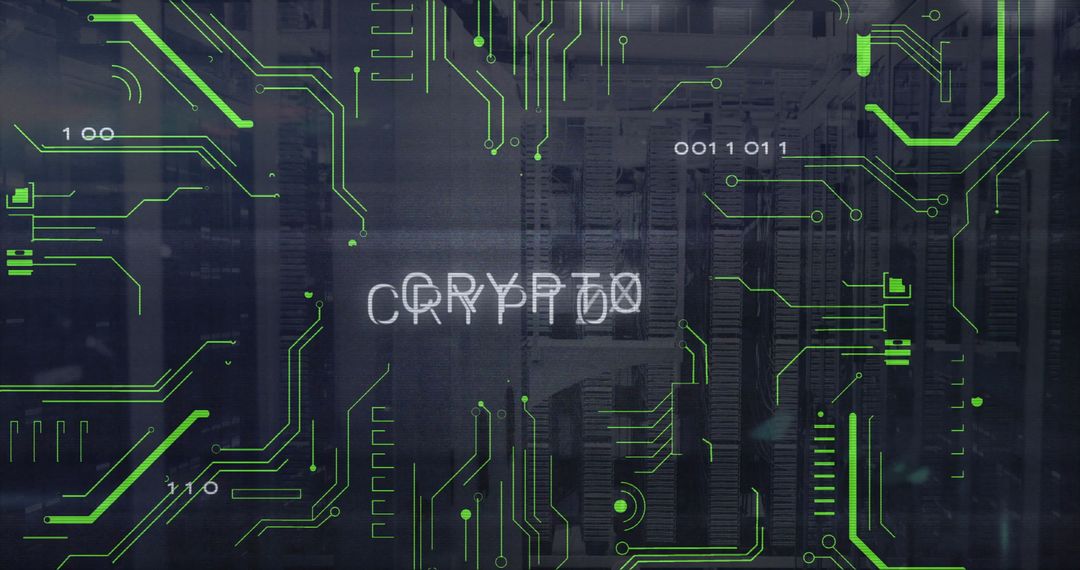 Digital Cryptography Concept Featuring Circuit Board and Code Elements