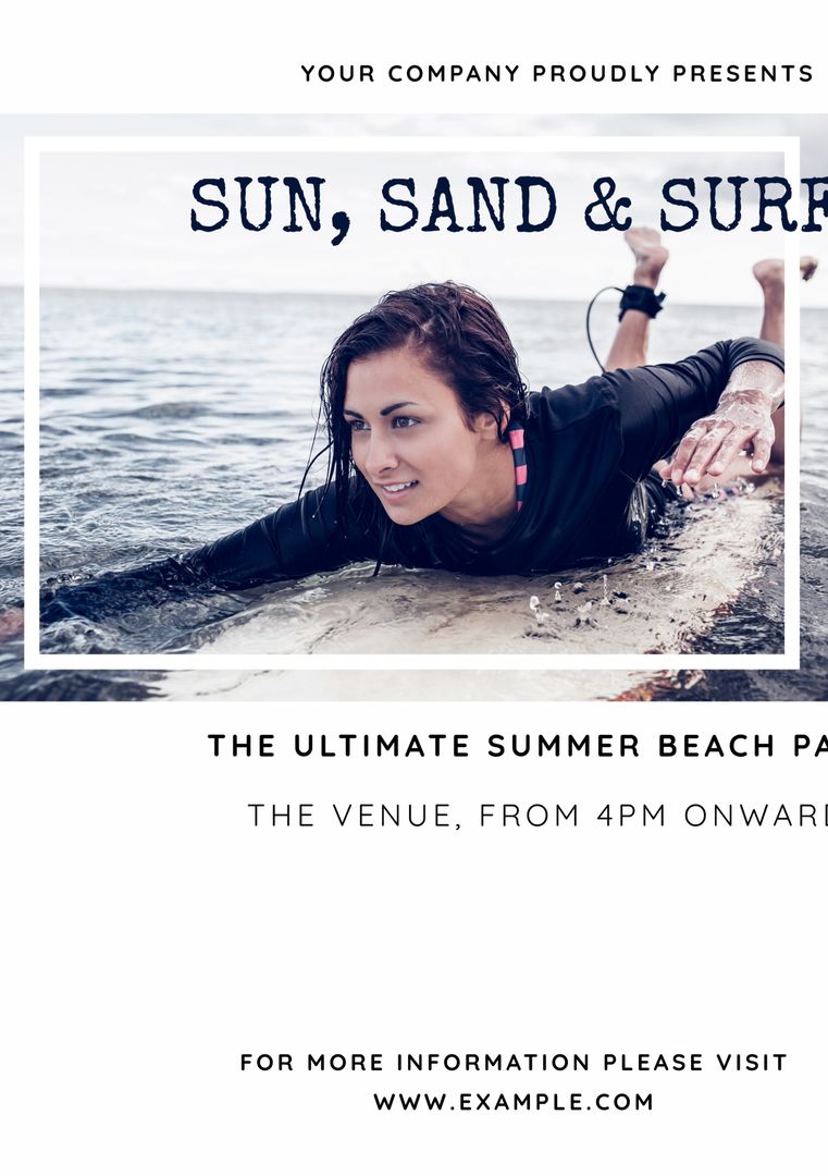 Eager Female Surfer Awaiting Waves on Sunlit Beach