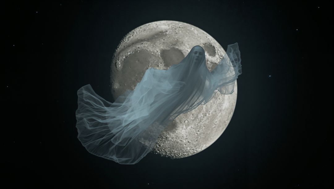 Ethereal Spirit Floating before Mystic Lunar Backdrop
