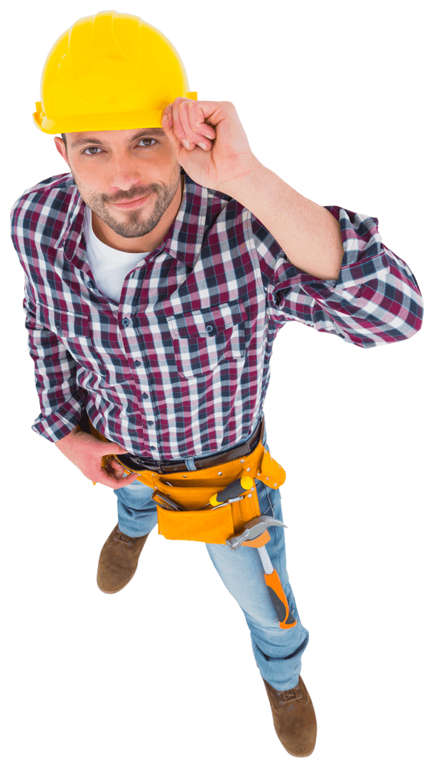 Handyman in Checkered Shirt with Tool Belt and Transparent Background